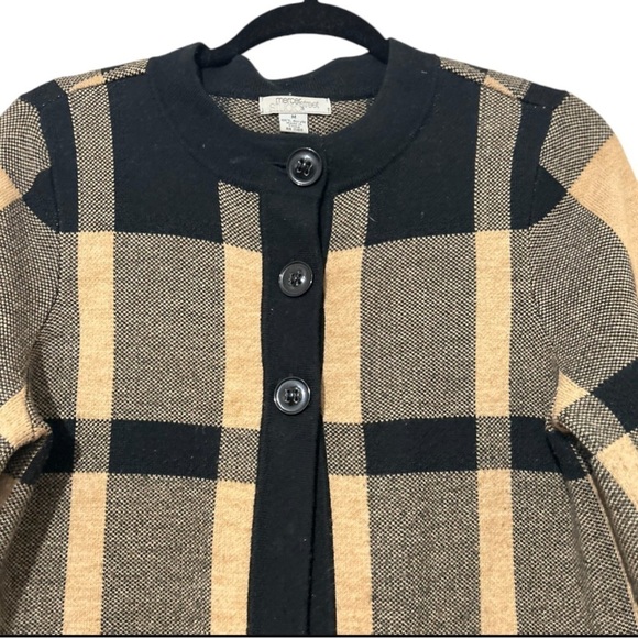 Mercer Street Studio Black & Brown Plaid Button Down Cardigan Sweater Medium - Picture 3 of 9